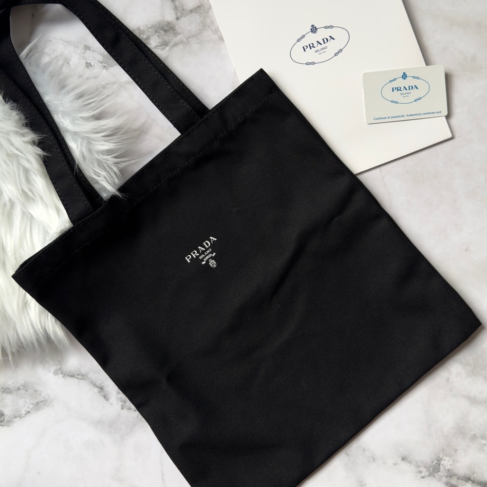 Black Fabric Canvas Tote Shopper Bag Prada New